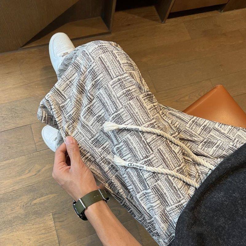 Basket-Weave Print Wide Leg Drawstring Pants, view 4