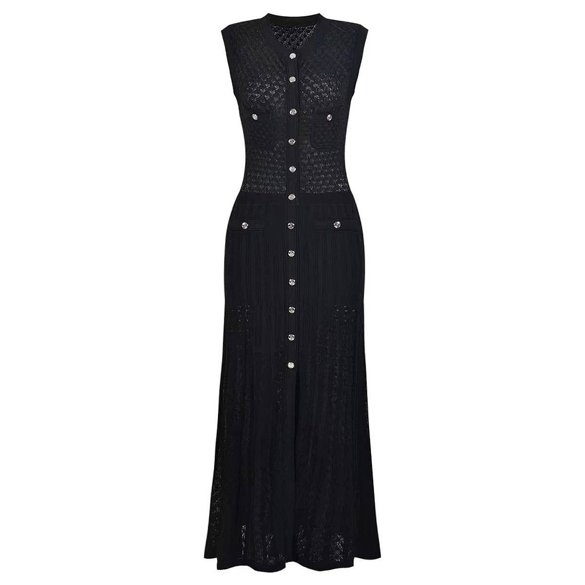 Crochet-Knit Button-Front Maxi Dress