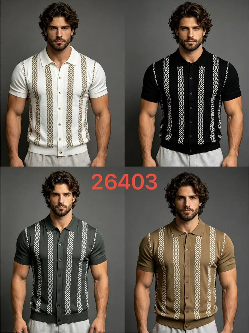 Men's Knitted Diamond Stripe Polo Shirt