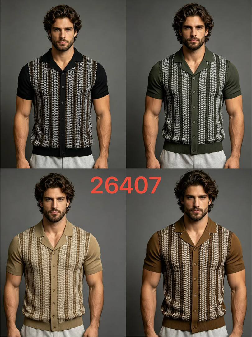 Men's Striped Knit Camp Collar Polo