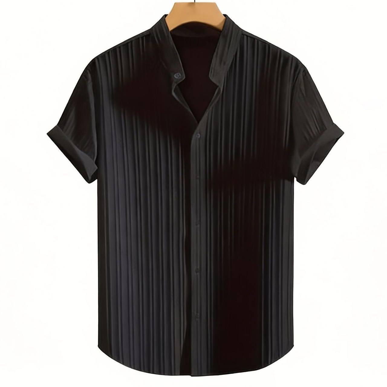 Men's Textured Pleated Short Sleeve Shirt, view 3