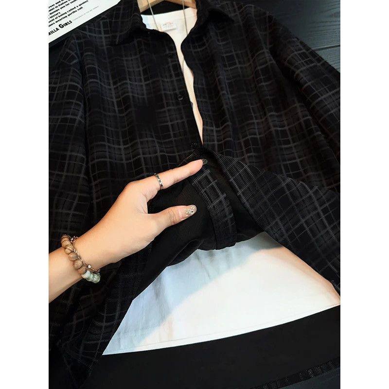 Oversized Plaid Long-Sleeve Shirt, view 4