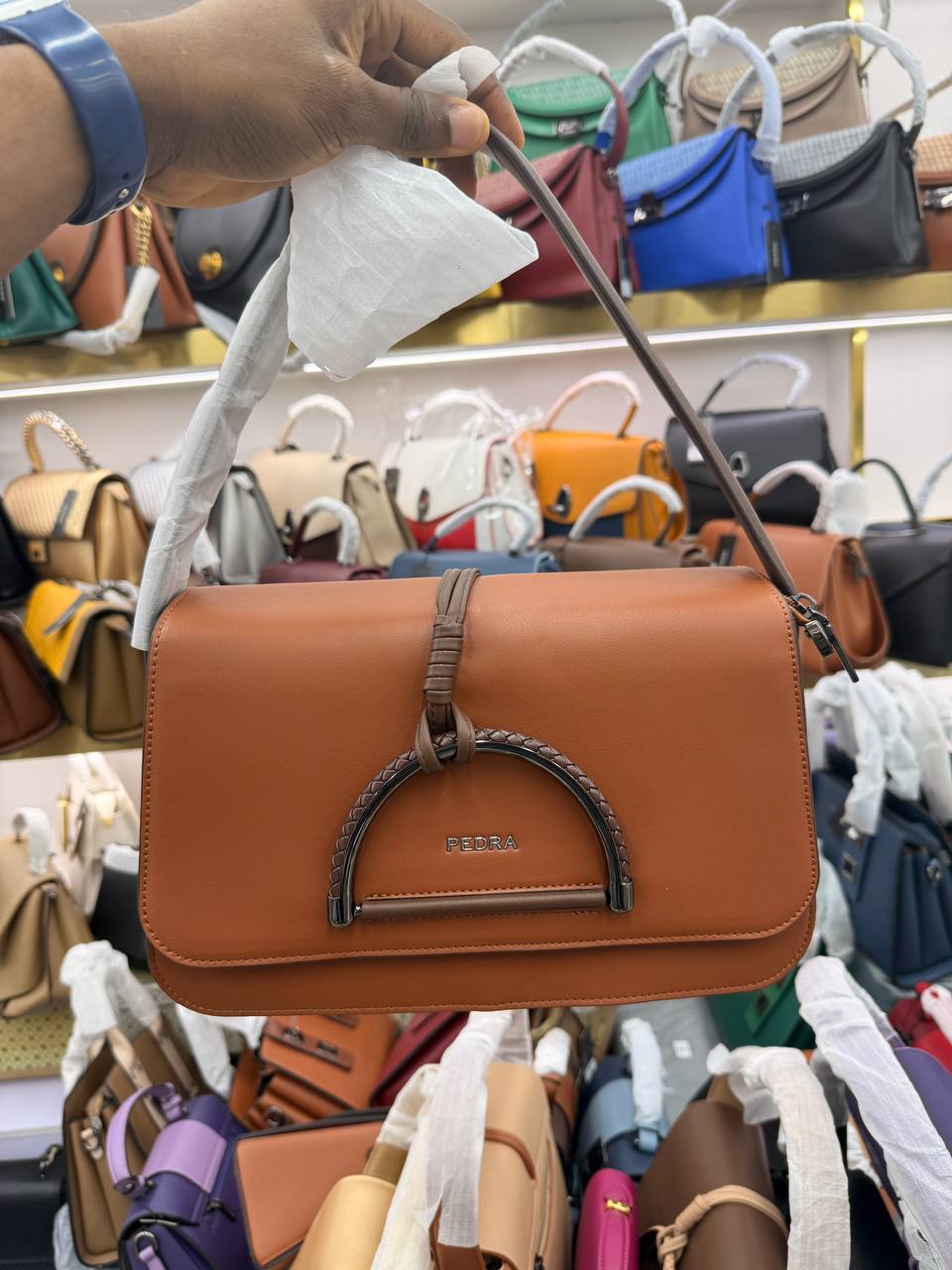 PEDRA Woven Handle Flap Crossbody Bag