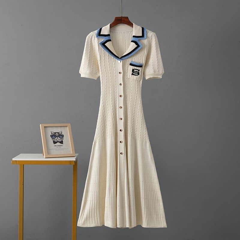 Preppy Knit Collar Midi Dress, view 3