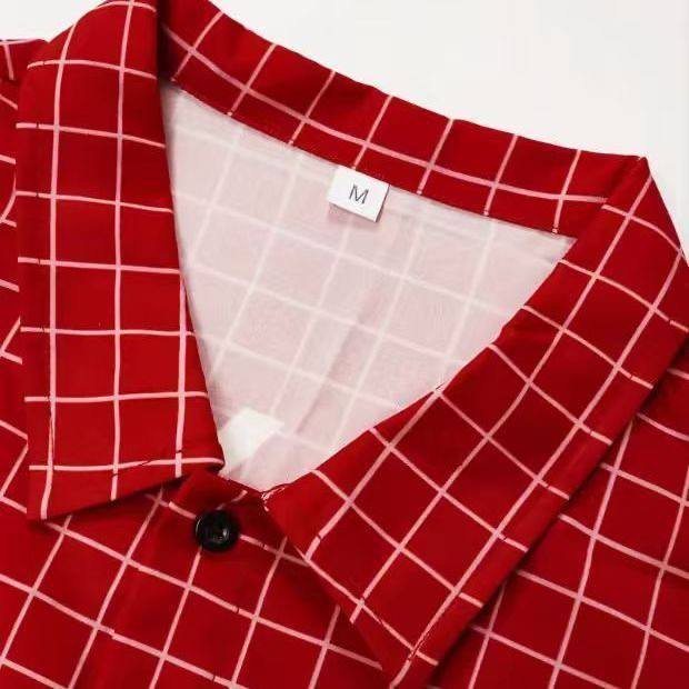 Red Grid Check "New York" Print Shirt, view 3