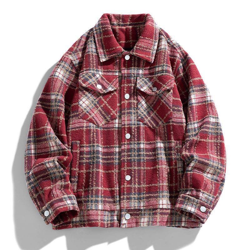 Retro Plaid Wool-Blend Trucker Jacket, view 4