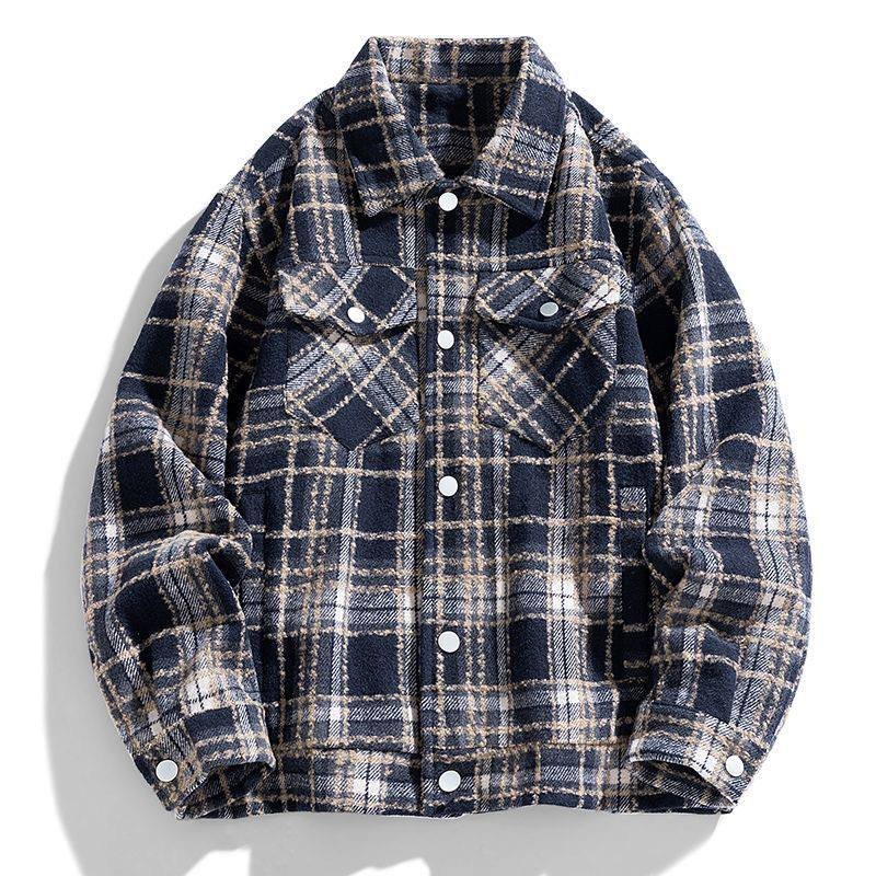 Retro Plaid Wool-Blend Trucker Jacket, view 5