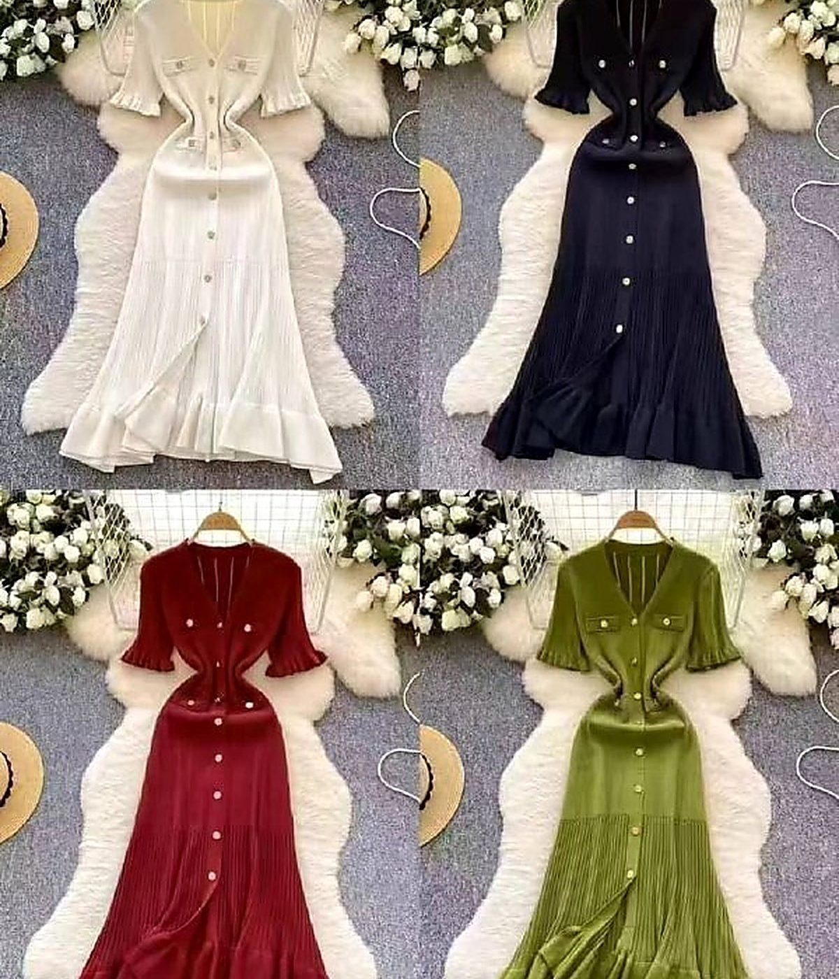Ribbed Knit Button-Front Mermaid Dress, view 3