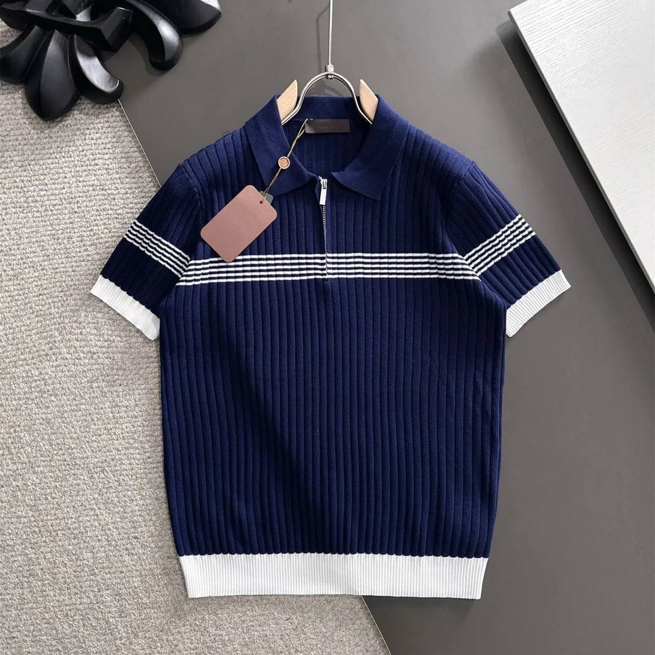 Ribbed Knit Half-Zip Polo Shirt, view 2