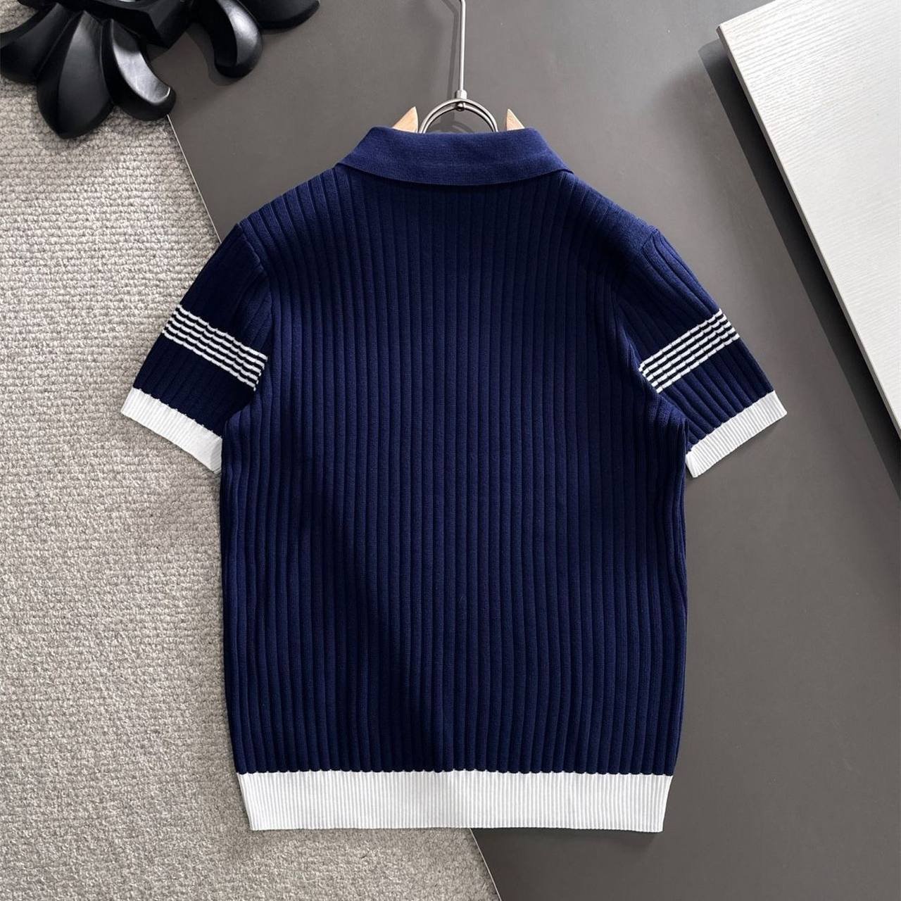 Ribbed Knit Half-Zip Polo Shirt, view 3