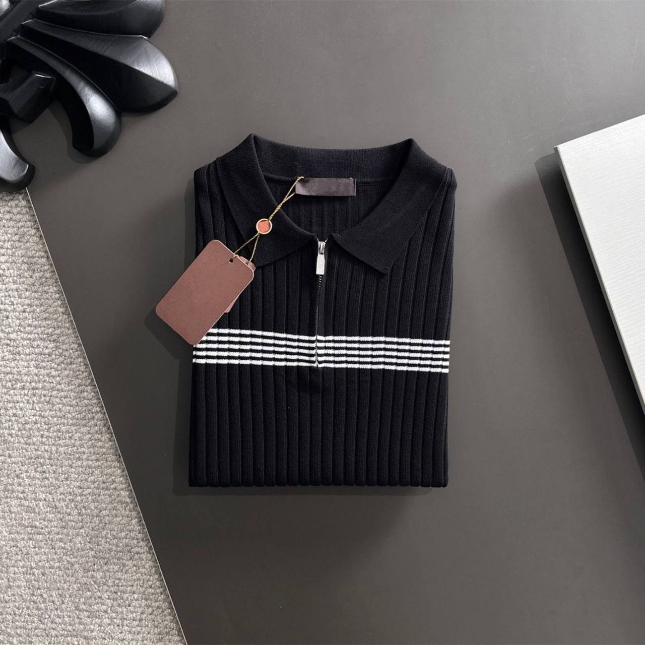 Ribbed Knit Half-Zip Polo Shirt, view 5