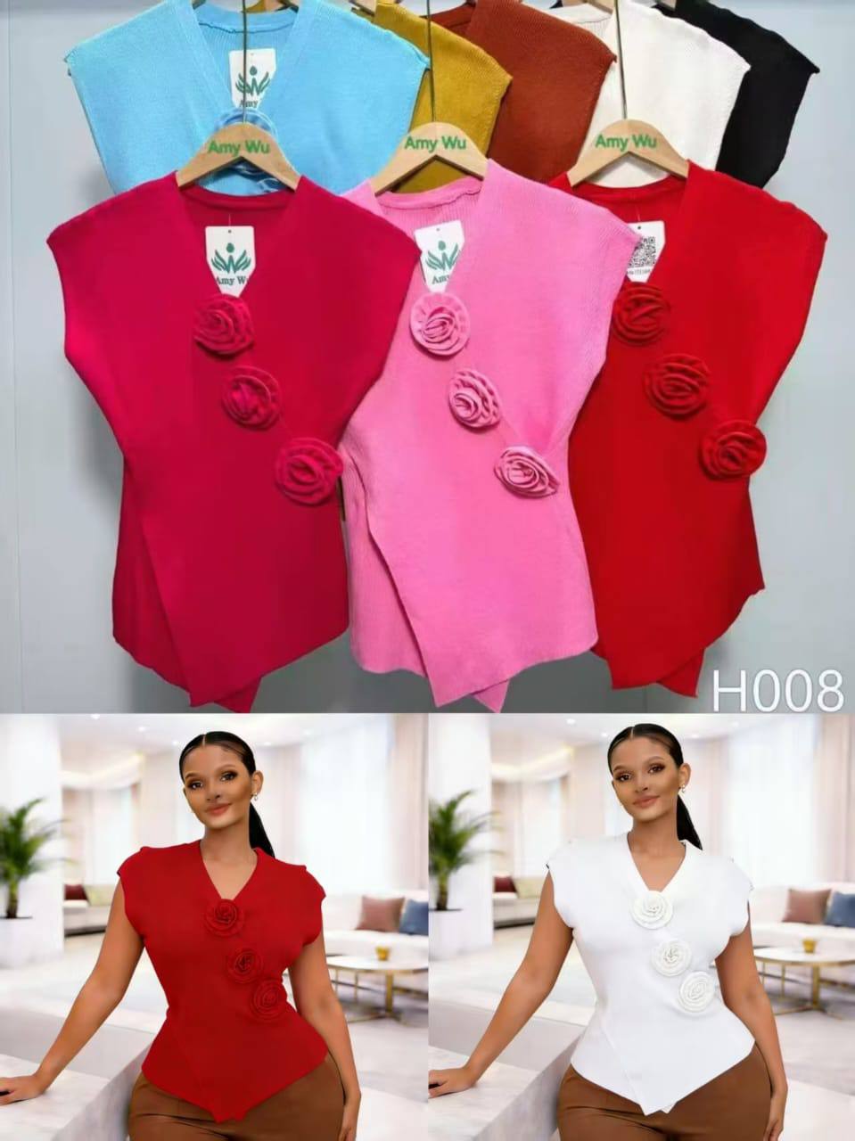 Rosette Wrap-Front Knit Top