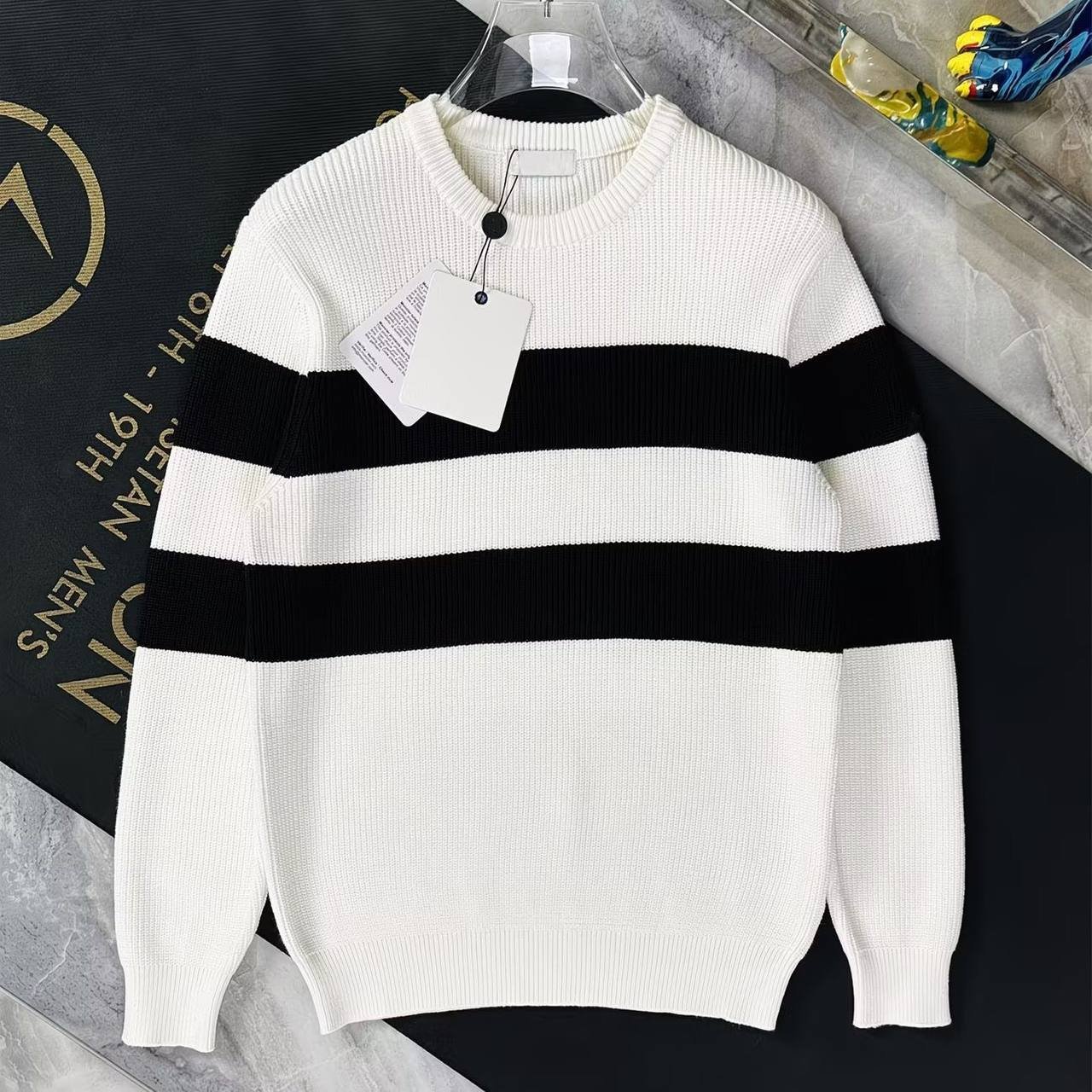 Striped Crew Neck Knit Sweater, view 4