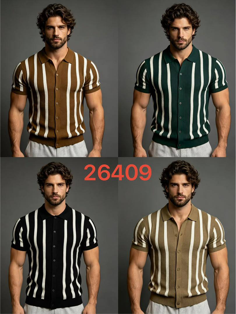 Vertical Stripe Knit Polo Shirt